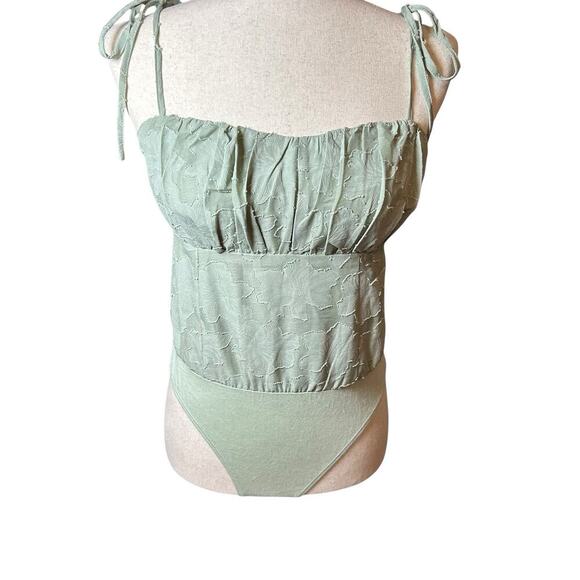 Lulus Bodysuit Green Strappy Milkmaid Floral Small Fairycore Renfest Costume - Picture 2 of 6